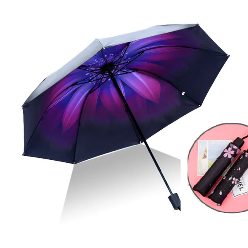 Портативный складной мини зонт с 3 карманами от солнца и дождя для женщин мужчин