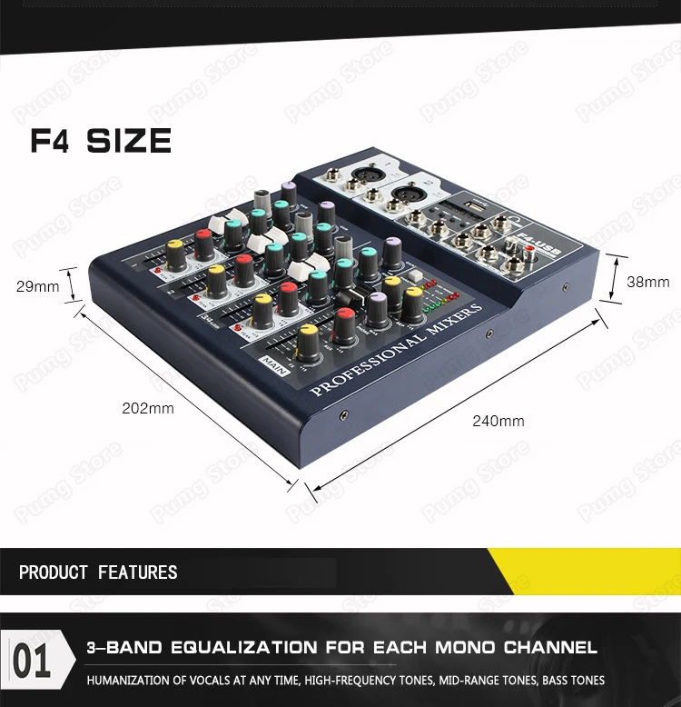 Джимми мини Портативный звукомикшер F4 с USB DJ звук Bluetooth цифровой микшерный пульт 4 канала караоке-усилитель для караоке матч Вечерние