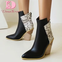 doratasia plus size 34 48 office ladies mature ankle boots pointed toe chunky high heels print womens short boots elegant shoes