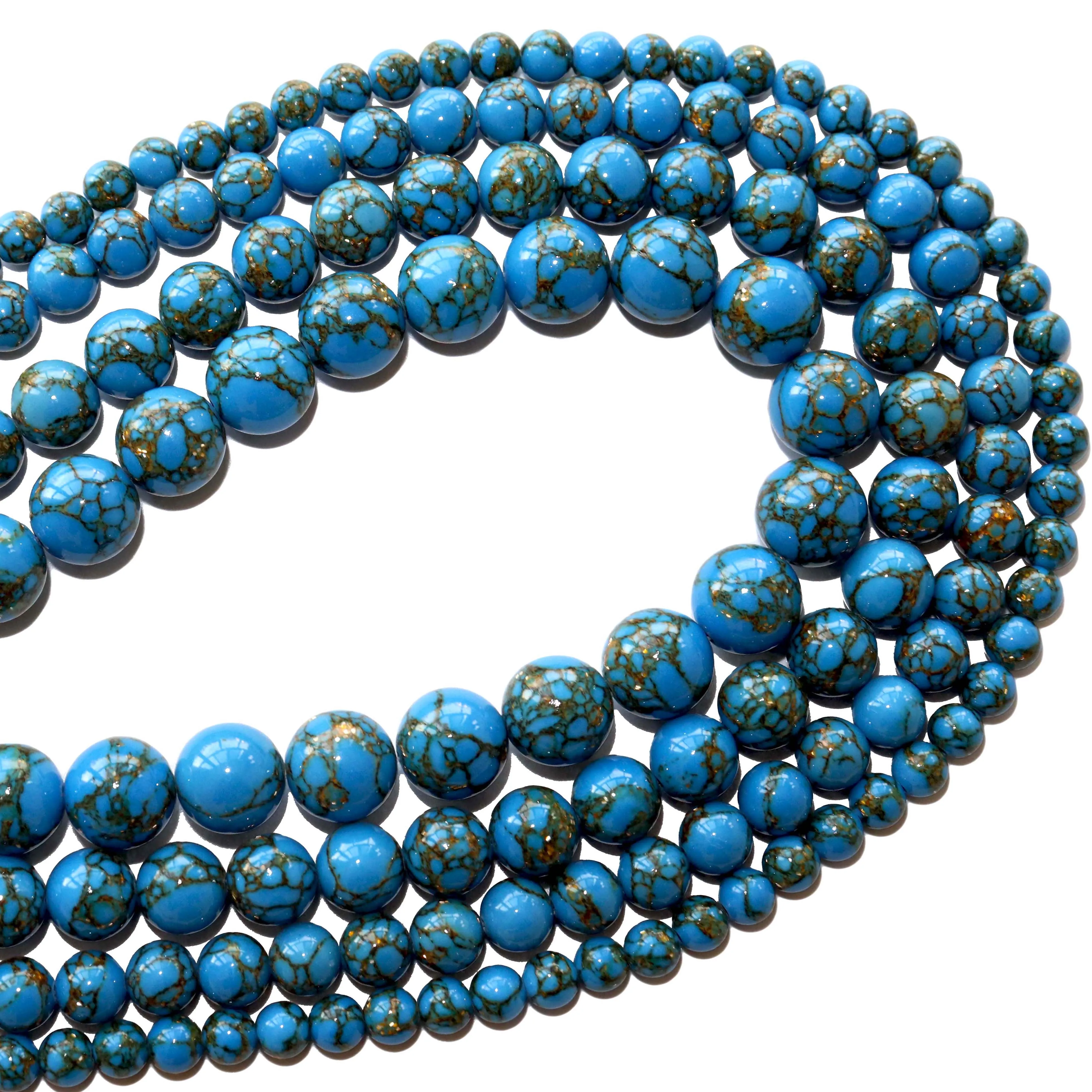 Оптовая продажа круглые бусины из натурального камня синего золота Howlite 4 6 8 10 12 мм