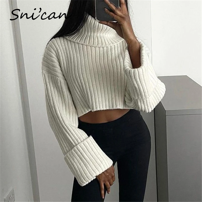 

Fashion Spring White Turtleneck Sweater Pull Col Roul Femme Jumper Mujer Crop Tops Za 2021 Women Pullover Sueter Feminino Zora