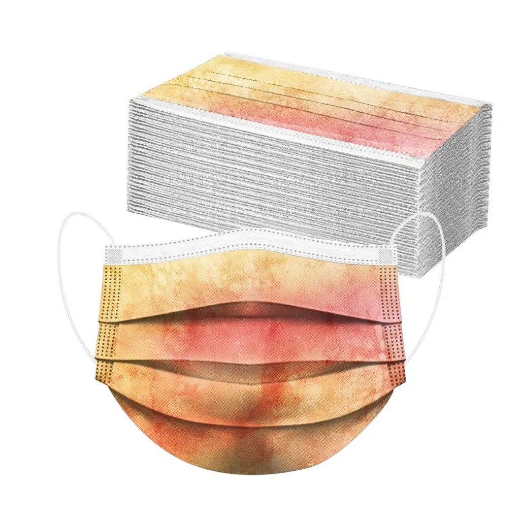 

Fast Delivery Mascarilla desechable 50PCS masque Unisex Adults Tie-Dye Prints Mask 3 -Layer Face Mask Bandage Face sunscreen