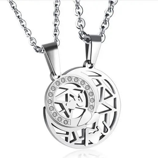 

Romantic Lovers' Jewelry 3 Colors Stainless Steel Sun&Moon Couple Pendant Necklace For Women Men Forever Love