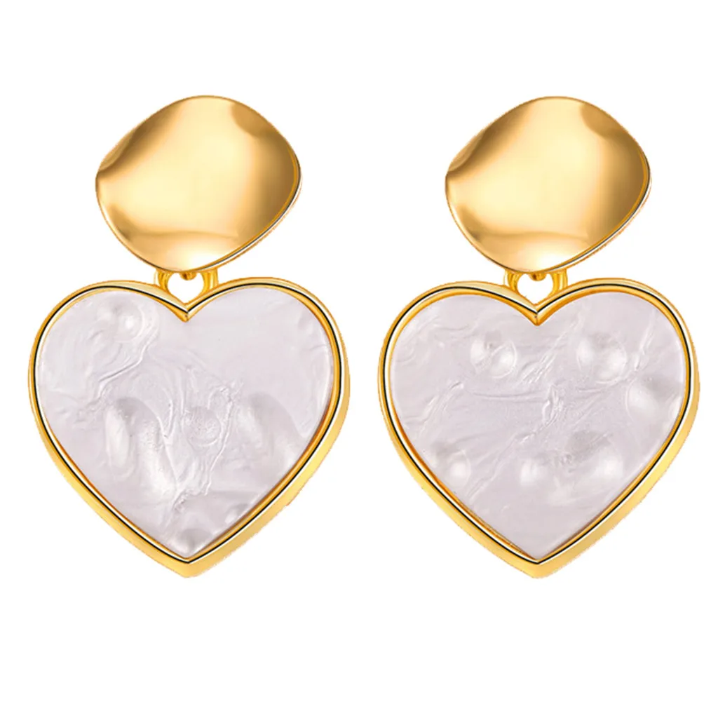 Women Dangle Drop Earrings Simple Metallic Gold Outer Ring Irregular Shape Love Acrylic Ladies Superb Pendientes | Украшения и