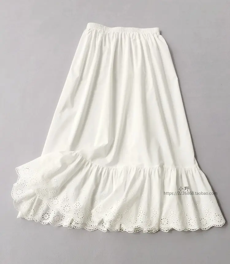 Белая длинная Нижняя юбка из чистого хлопка с рюшами однослойная тонкая Женская