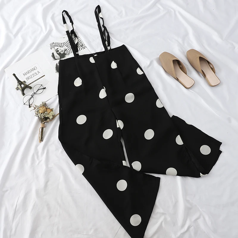 Комбинезон женский летний в горошек на тонких бретельках | Женская одежда