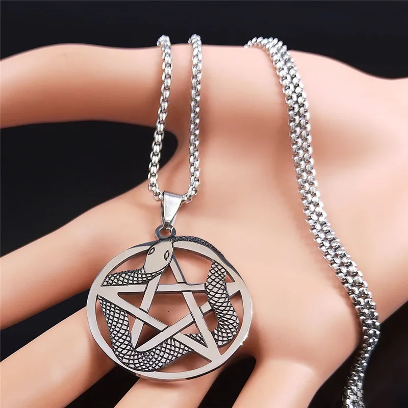Колье Witchcraft с пентаграммой и спиральной змеей из нержавеющей стали подвеска на