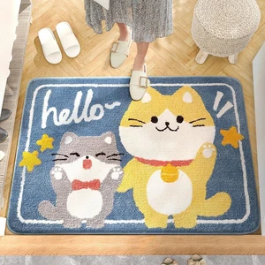 kawaii shiba inu cat bear bathroom entrance door mat cute plush bath mug doormat home non slip indoor outdoor kitchen carpet free global shipping