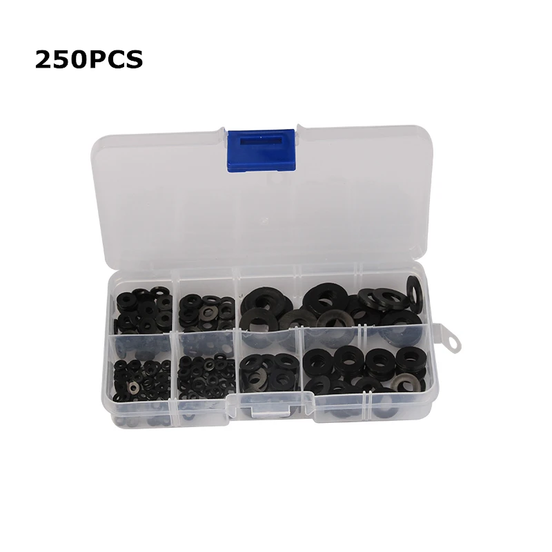250PCS 350/250 шт нейлон Пластик изоляционные шайбы M2 M2.5 M3 M4 M5 M6 M8 черный нейлон прокладки уплотнения Пластик комплект шайб прокладка комплект поршневых колец - Цвет: 250PCS