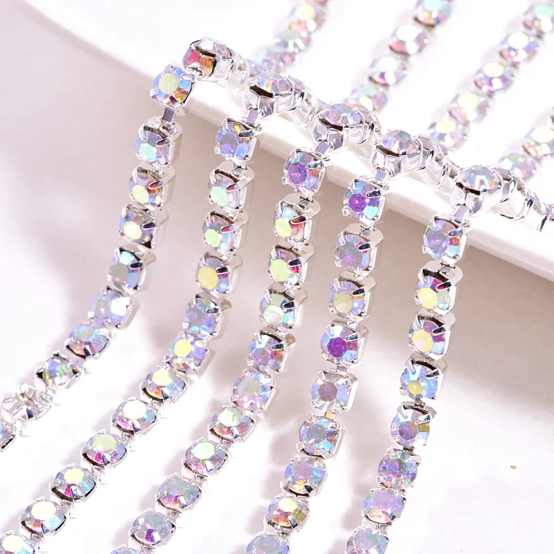10 ярдов/рулон стразы с кристаллами AB блестящие цепочки для пришивания аксессуары