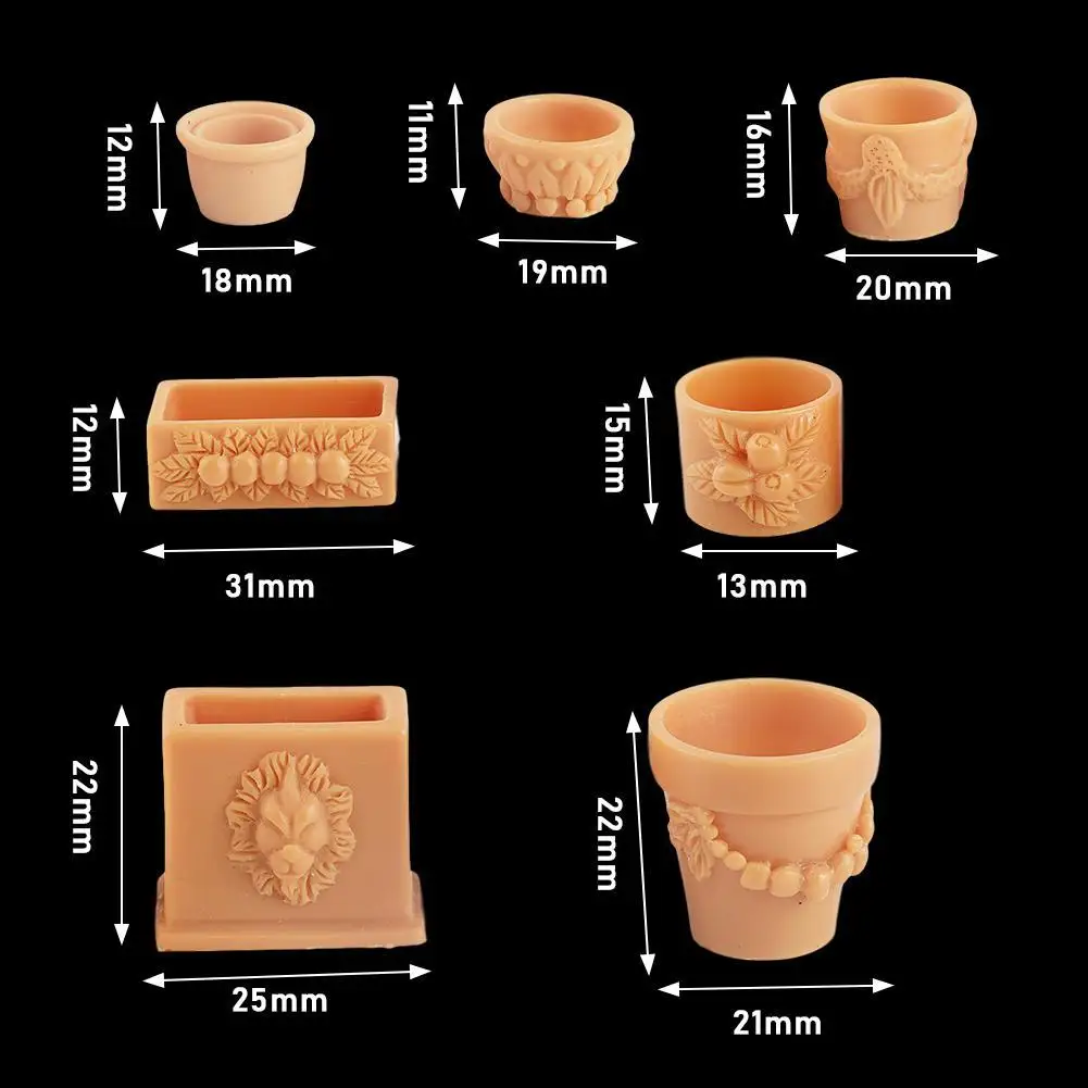 

7 Pcs/Set Mini Miniature Bonsai Flower Pot For 1/12 Dollhouse Doll Accessories Garden Collectibles Fairy Decor House T6R6