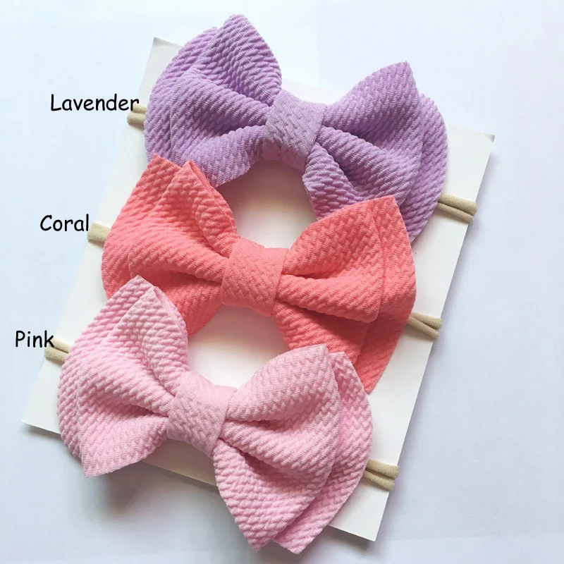 Set 2 Set of 3, Baby Girls Fabric hair bow nylon headband, messy bow Schoolgirl Bow headbands baby shower gift - Цвет: Set 2