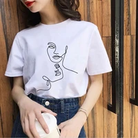 2021 woman creative line white t shirt simple abstract tshirt o neck short sleeve summer simple top