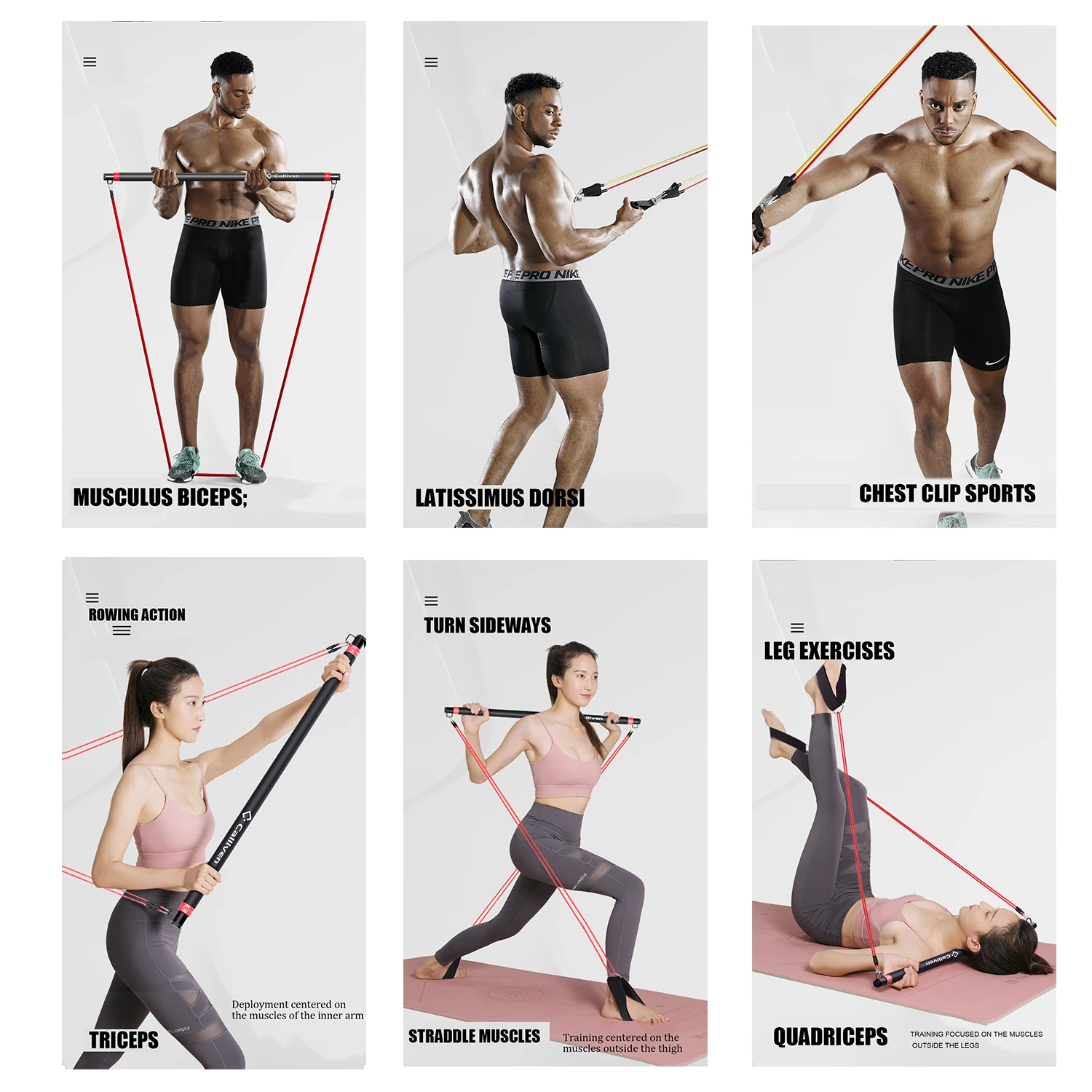 저렴한 저항 밴드 휴대용 홈 체육관 운동 근육 운동 장비 토닝 바 & 8 모양 당겨 로프 전신 피트니스,