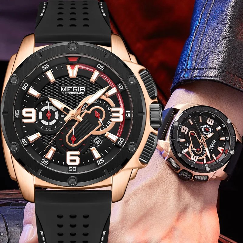 Часы MEGIR мужские наручные водонепроницаемые брендовые Роскошные спортивные
