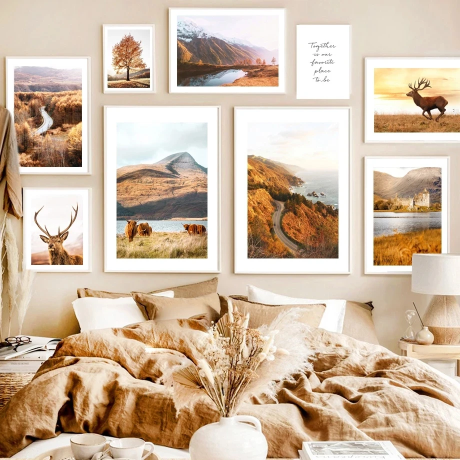 

Картина на стену в скандинавском стиле с изображением гор, рек, озер, звёзд, Осенний пейзаж, Картина на холсте, постеры и принты, декор для гос...