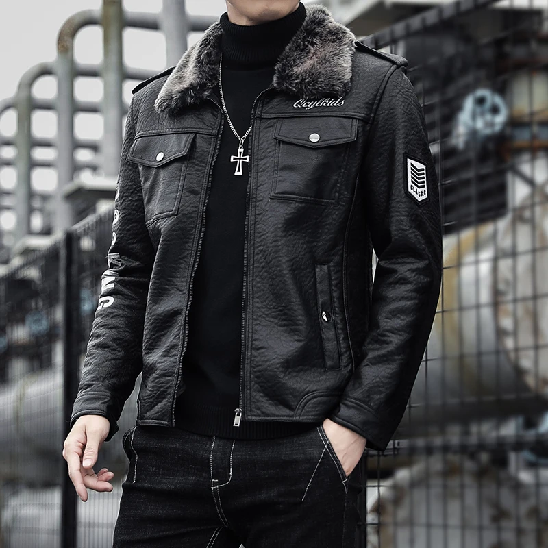 2020 Autumn Winter Leather Jacket Men Fashion Velvet Warm Jacket Streetwear Casual Coat Youth Plus Size M-4XL Drop Shipping