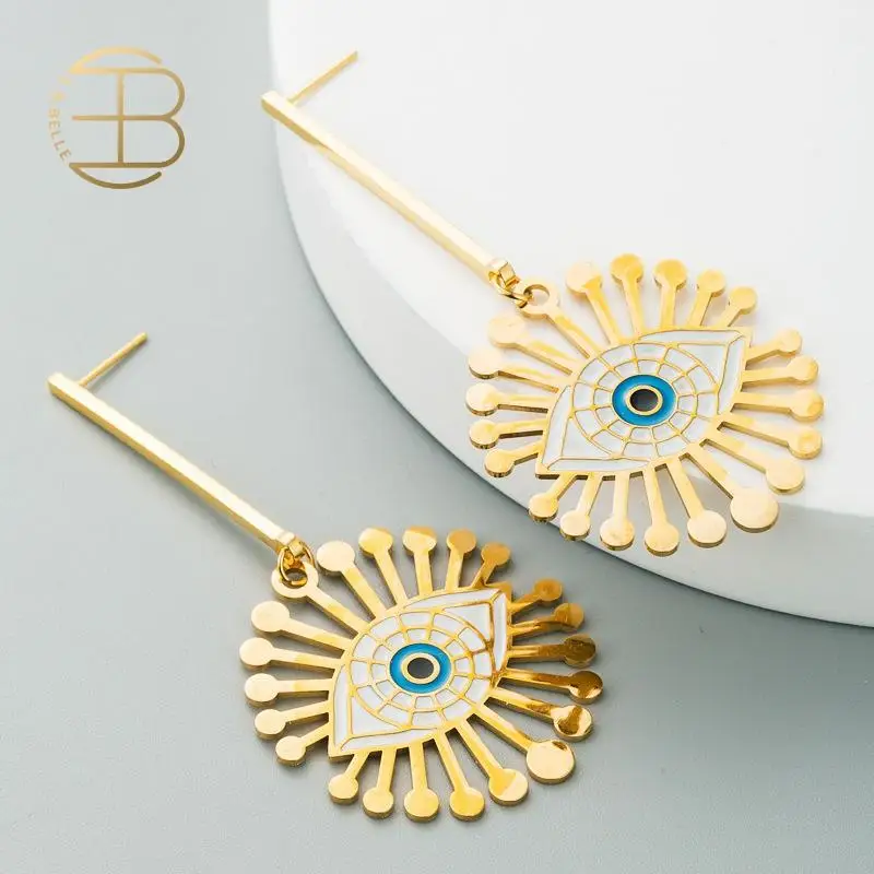Женские Геометрические серьги Evil Eye корейские длинные позолоченные подвески в