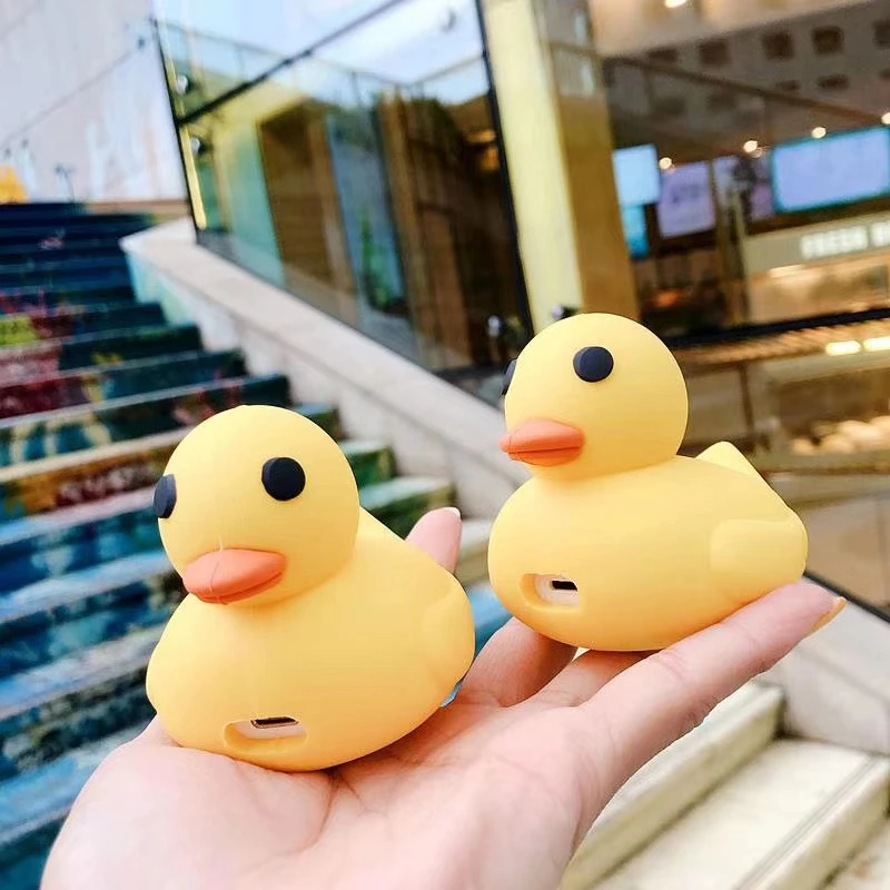 Чехол для Airpods с 3D рисунком маленькой желтой утки мягкий чехол 2 силиконовый