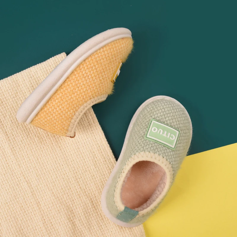 Зимние детские вязаные меховые тапочки детская мягкая плюшевая теплая Домашняя