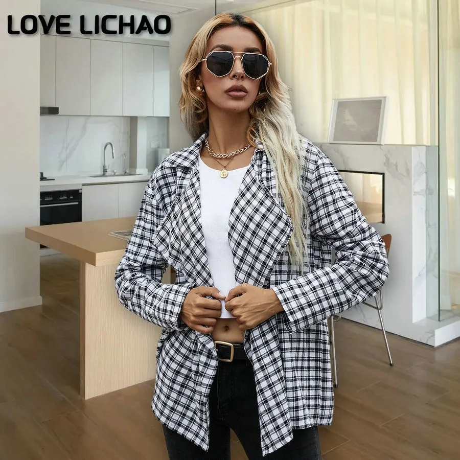 

Женский блейзер, новинка сезона осень-зима 2021, клетчатый Блейзер, куртка, повседневный облегающий жакет с длинным рукавом, Женский блейзер, ...