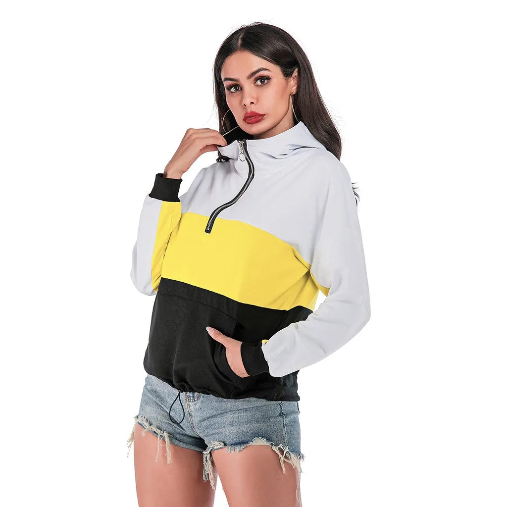 Women's hoodie sweatshirt Sweatshirt strange KLV 2019 Fashion Long Sleeve Studded Color Contrast Loose Sweatshirt9.5 | Женская