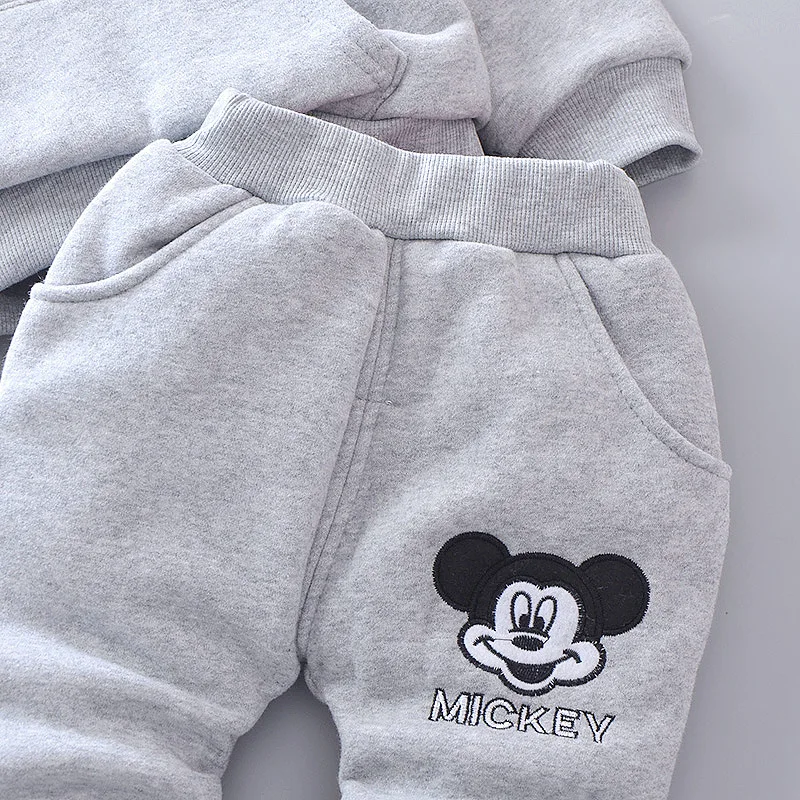 Модный зимний теплый жилет с рисунком Микки Мауса Для маленьких мальчиков и девочек+ толстовка+ штаны, комплект из 3 предметов, детский спортивный костюм для малышей