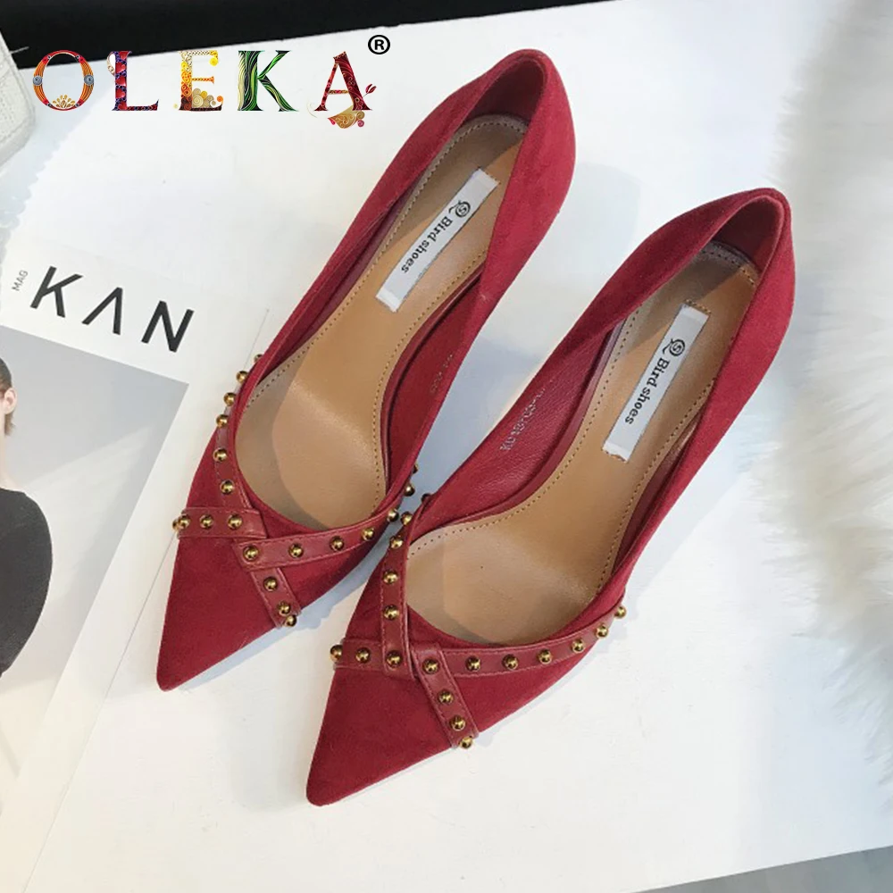 OLEKA/женские классические модные красные тонкие туфли Новинка 2020 года Пикантные