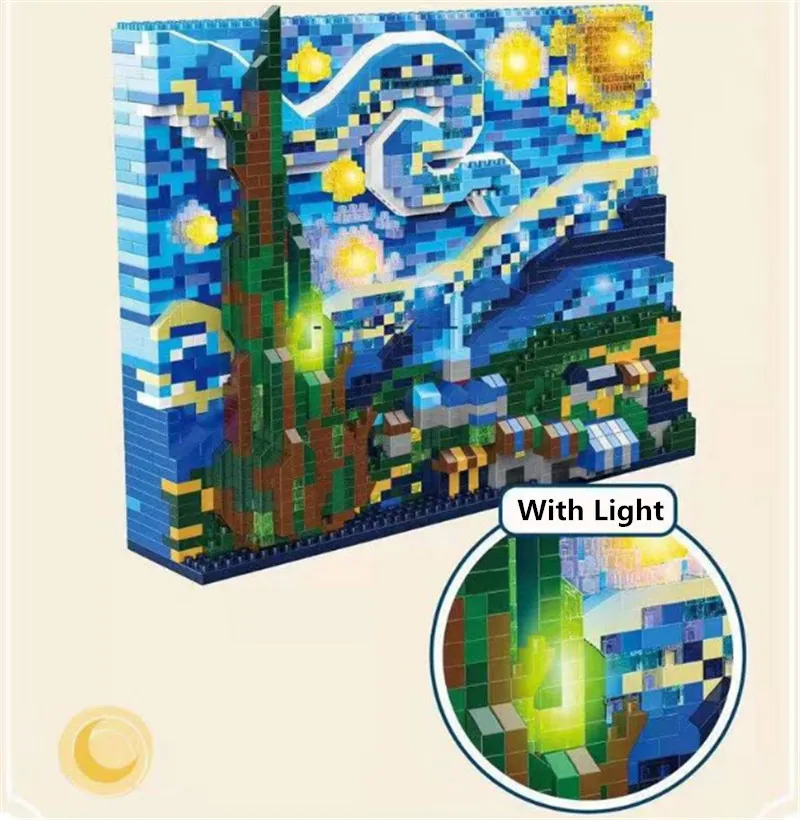 Mini Blocks Luxury Painting The Great Wave Building Toy Juguetes for Kids Gift Girl Present Van Gogh Starry Night Christmas | Игрушки и