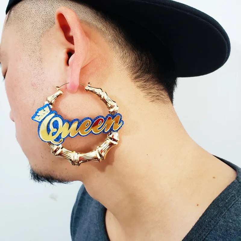 

Acrylic Large Name Personalized Hoop Earrings for Woman 2021 Fashion Jewelries