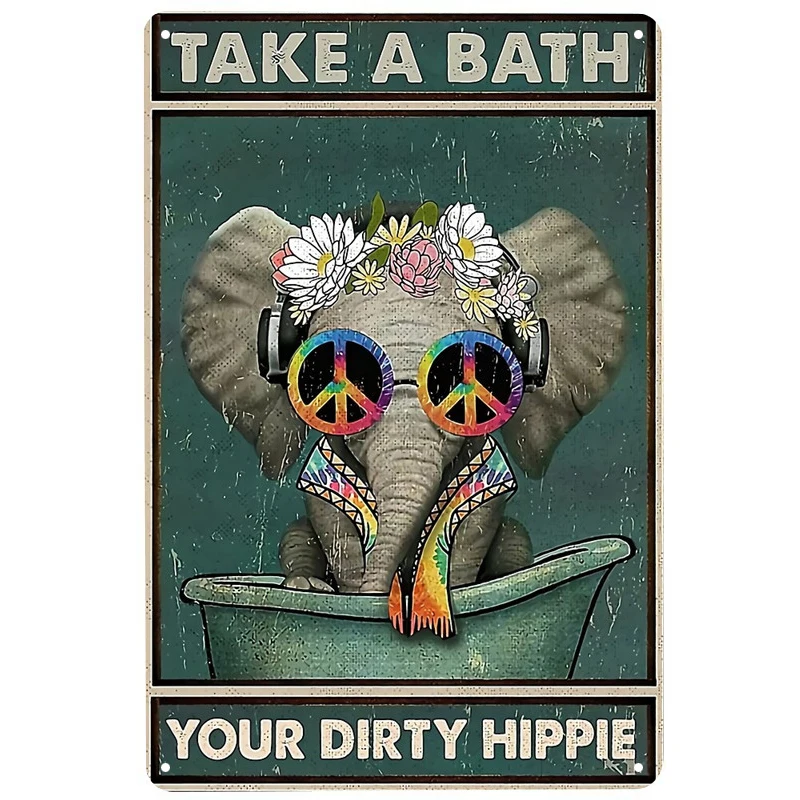 

Elephant Take A Bath printed Metal Signs Retro Tin Signs Funny Poster Decor for Bar Pub Club Decoration for Living Room Home