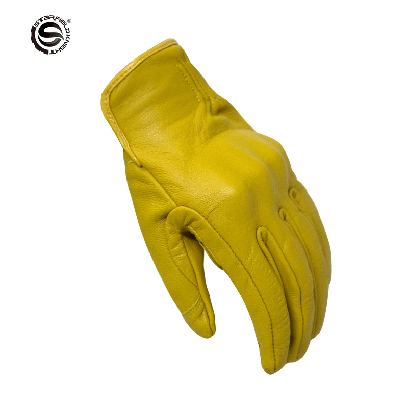 

SFK Motorcycle Gloves Real Leather Full Finger Touch Screen Retro Racing Motorbike Riding Yellow Black Men Wome/ Accessories