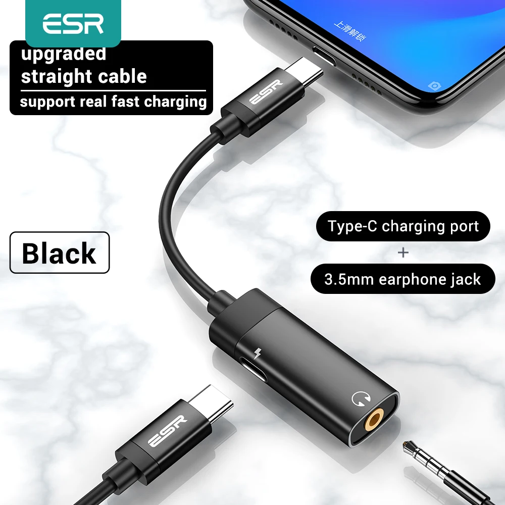 Кабель адаптер ESR с USB C на гнездо 3 5 типа для Huawei P20 Pro Xiaomi Mi 6 8 9 se Note Type мм AUX