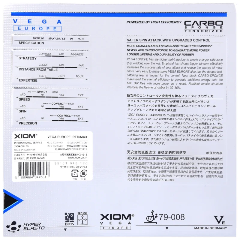Новый оригинальный Xiom синий Vega ЕВРО Китай DF губка для настольного тенниса резина