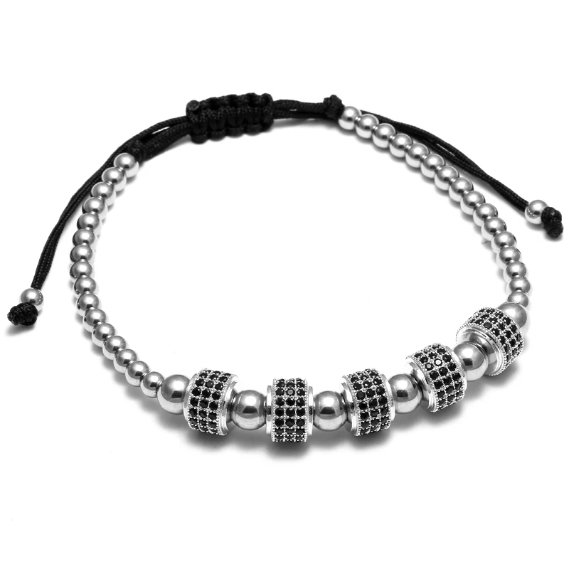 

Mcllroy Men Bracelet Round Beads Micro Pave Black CZ Crystal Macrame Weave Braided Charm Bracelets Jewelry pulseras mujer moda