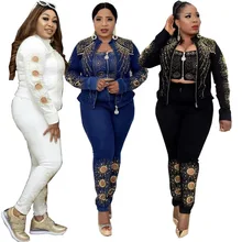 HOUSEOFSD Women 3 Piece Set Zipper Sexy Crop Top High Waist Pencil Pant Tracksuit Fashion Casual Outfit For Ladies