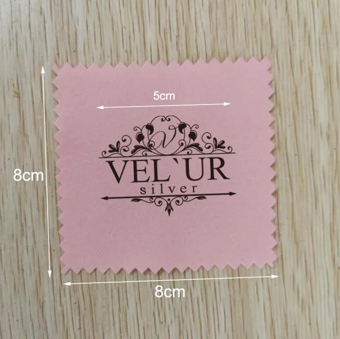 200 PCS Customise Logo 8x8cm Pink Color Jewelry Polishing Cloth Printed With Black Logo Individually Packaged