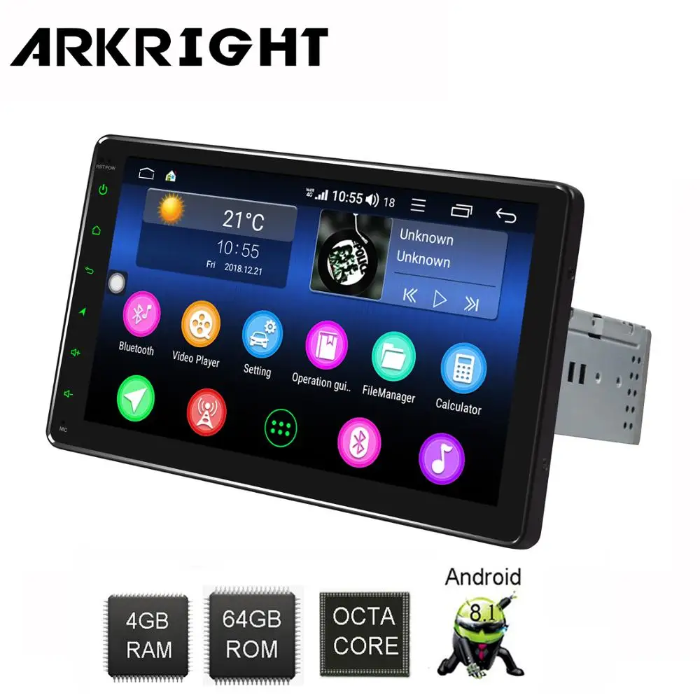 ARKRIGHT " 1din Android Автомагнитола 4+ 64GB Автомобильный мультимедийный плеер gps/Авто Радио/Автомобильный dvd-плеер/4G с DSP