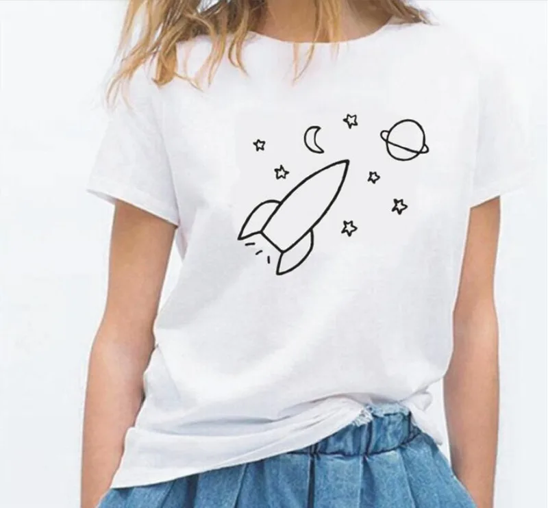 

Женская Звезда Луна и Вселенная космический корабль мягкий модный женский цветочный топ с коротким рукавом Хлопок Эстетическая уличная фу...