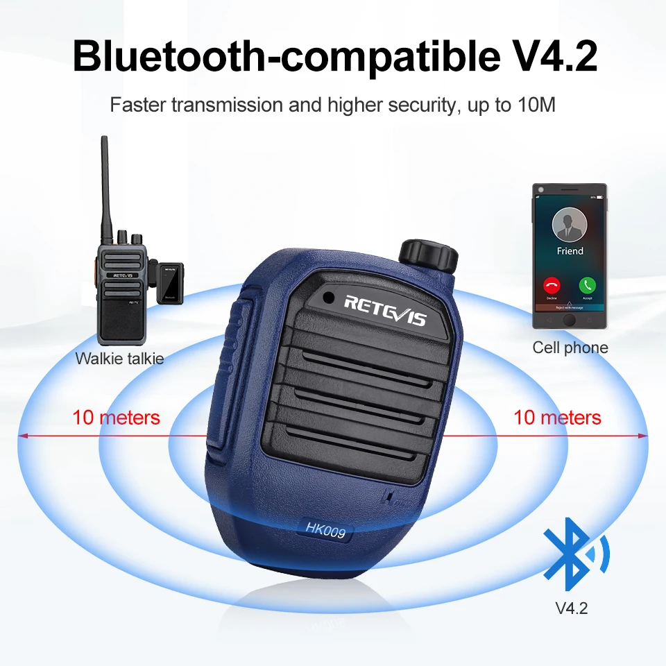 Retevis HK009 Walkie Talkie Wireless Bluetooth-compatible Handheld Speaker Microphone with Adapter PTT For Kenwood Baofeng UV5R