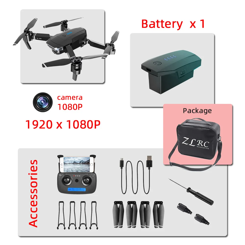 1080P 1B bag Дрон 4K SG901 в rc вертолет Дроны с камерой hd Дрон игрушки Квадрокоптер Профессиональный Дрон Квадрокоптер селфи игрушки vs SG907 - Цвет: 1080P 1B bag