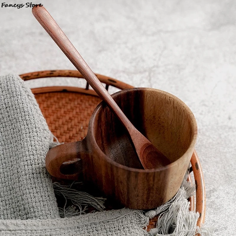 

18*2.5cm Wooden Spoons For Cooking Old Lacquered Phoebe Long Handle Coffee Stirring Spoon Vintage Utensil Teaspoon Coffee Spoon