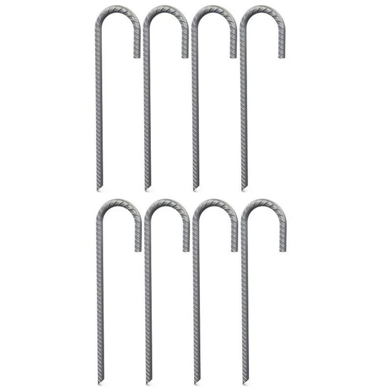 

New-8Pcs Heavy Duty J Hook Ground Anchors, Curved Steel Plant Support Garden Stake with Chisel Point End, for Camping Tent