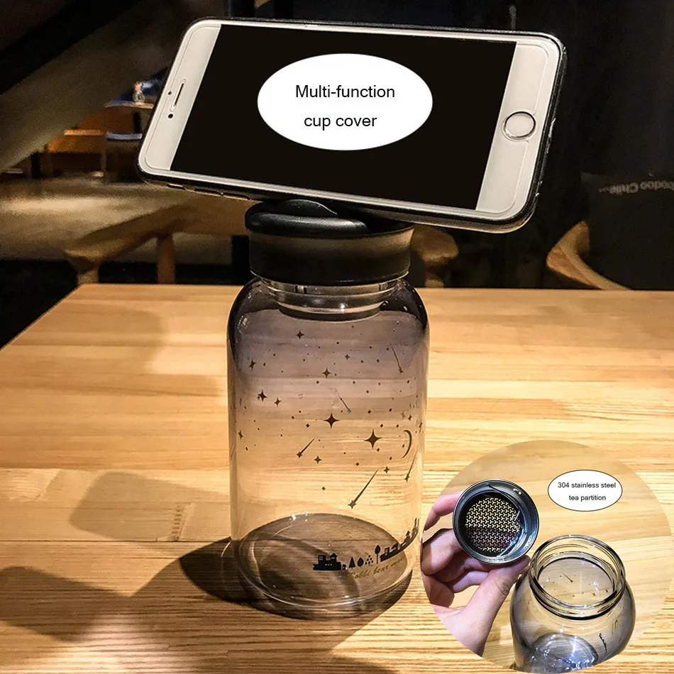 Креативная синяя стеклянная бутылка для воды Модные цветные спортивные бутылки