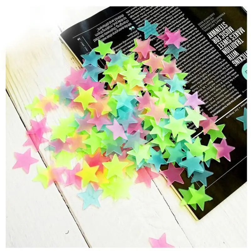 

300pcs Wall Stickers Decorative Painting Starry Sky Luminous Star Stickers 3cm Fluorescent 3D Glowing Stars Room Decoration