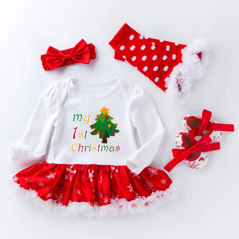 

Newborn1st Birthday Outfits Clothing First Birthday Dress Girls Christmas Xmas Lace Outfit Sets with Headband Leggings Shoes