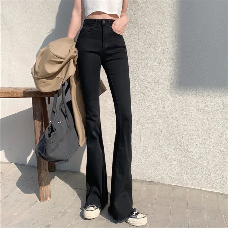 

Harajuku Korean Comfortable Elastic Flare Pants Streetwear Denim Large Size Jeans Fashion All Match Loose Slim Trousers