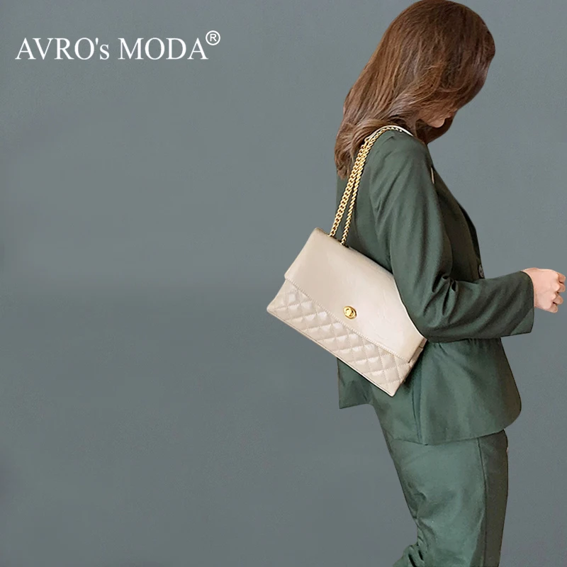 AVRO's MODA Fashion Luxury Genuine Leather Women Shoulder Handbag Ladies Designer Crossbody Retro Messenger Tote Flap Chain Bag