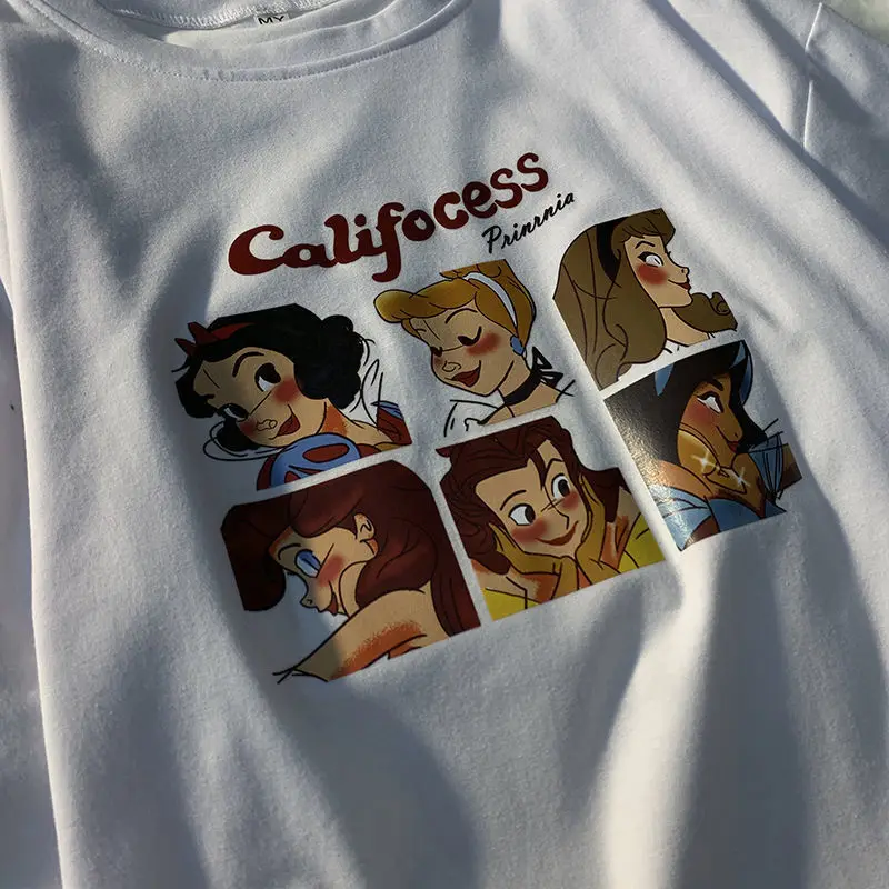 

Disney Summer Trendy Student Loose All-Matching Top Teenage Leisure Short Sleeve Cartoon Princess Series Cotton T-shirt