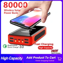 80000mAh Wireless Solar PowerBank External Battery PoverBank 4USB LED Powerbank Portable MobilePhone Charger for Xiaomi Iphone13